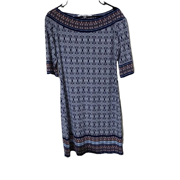 MAX STUDIO Mixed Print Sheath Dress L Blue Stretch Travel Knit - Picture 10 of 11